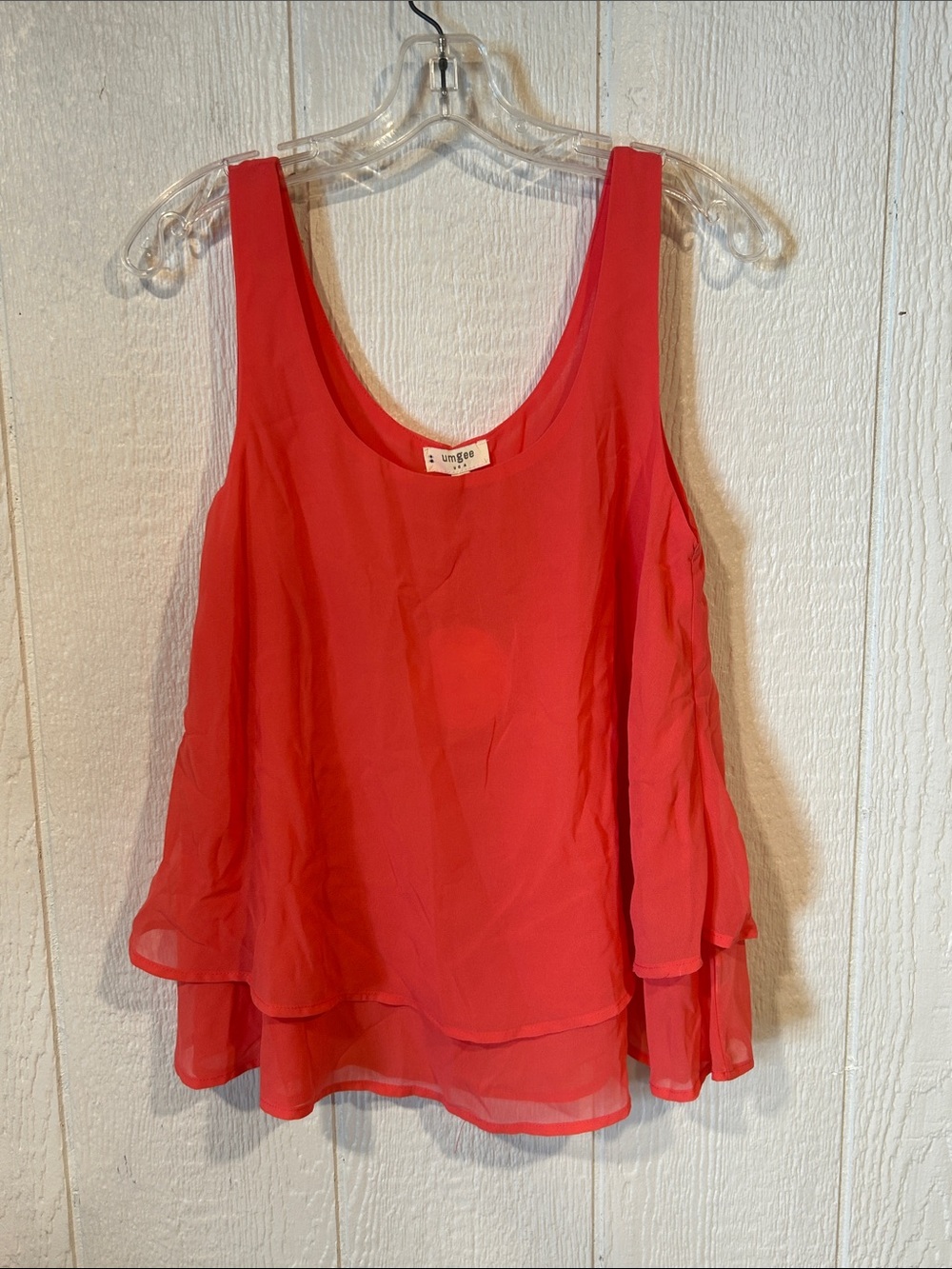 NEW Umgee Bright Coral Red Layered Chiffon Camisole